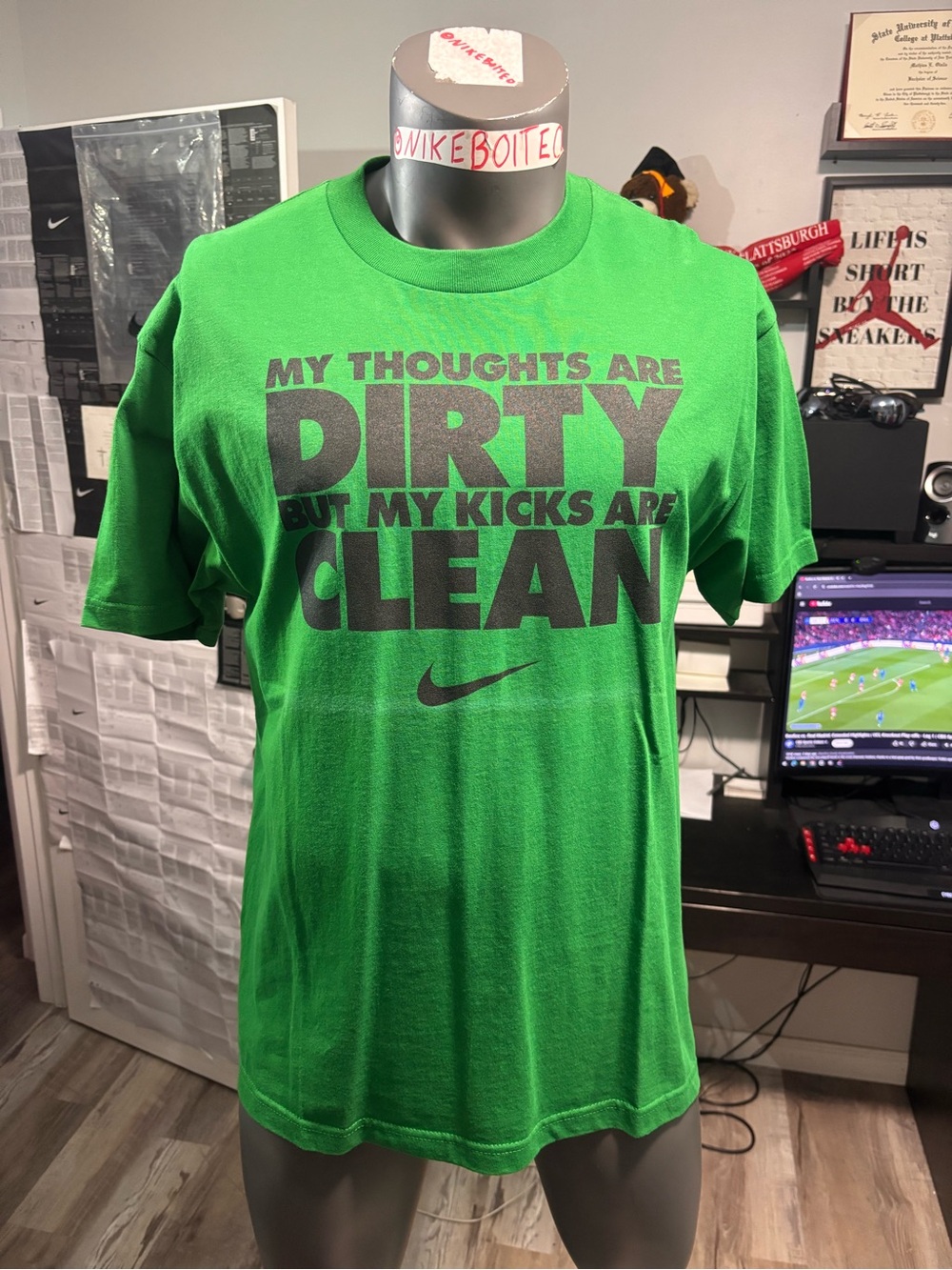 Nike Men's Bright Green Graphic Tee with Black Print